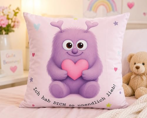 KAMACA Dekokissen Mutmacher Lila 40x40 cm – Wohnkissen mit liebevollem Spruch – Weiches Sofakissen aus Baumwolle inkl. Füllung & Reißverschluss – Dekoration Geschenkidee