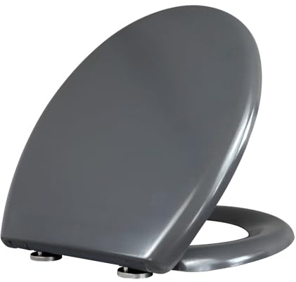Fanmitrk WC Sitz mit Absenkautomatik, Duroplast Toilettendeckel mit Schnellverschluss, Standard O-Form Klodeckel, stabiler Toilettensitz, leicht zu reinigen, einfache Montage, Grau