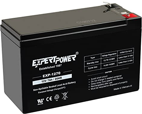 ExpertPower 12V 7Ah - SLA Rechargeable 12V Battery for Ride-On Toys, Alarm System, UPS, EPS, Feeder, Exit Sign, Small 12 Volt Battery for Kids Car, Sealed Lead Acid Fire Alarm Batteries