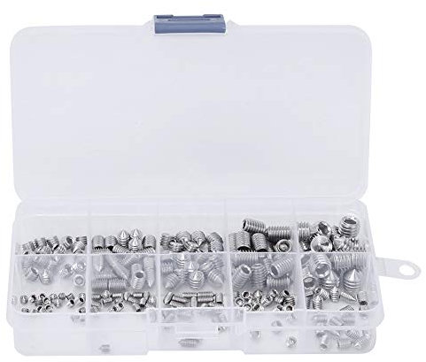 Ensemble de Vis Sans Tête à Six Pans Creux à Pointe Cône 200Pcs, Kit d'Assortiment de Vis Sans Tête en Acier Inoxydable M3 M4 M5 M6 M8 Avec Boîte de Rangement