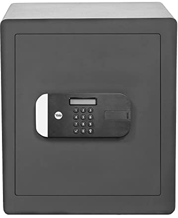 Yale Large Maximum Security Fingerprint Safe, Sold Secure Silver, Secured by Design approved, Digital Keypad, LED Light Indicators, Steel Locking Bolts, Emergency Override Key – YSFM/400/EG1