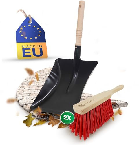Novaliv 2X Kehrblech Set Kehrblechgarnitur Handfeger ELASTONBORSTEN und Kehrblech Metall schwarz lackiert Kehrblechbesen zum Aufkehren Handkehrset Kehrblechset Kehrschaufel Feger und Kehrblech