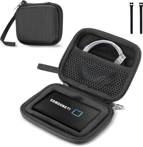 ProCase Festplatten Tasche für Samsung T7/ T7 Touch Portable SSD (500GB/1TB/2TB) Stoßfest Hart Hülle Organizer für Tragbar Externe Festplattentaschen -Schwarz