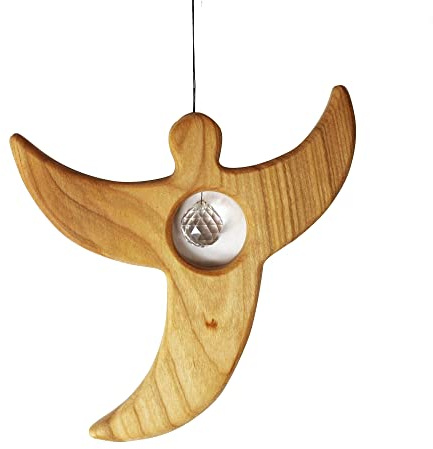 Fensterdeko aus Holz zum Aufhängen Engel mit Kristall Weihnachtsdeko mit Bleikristall