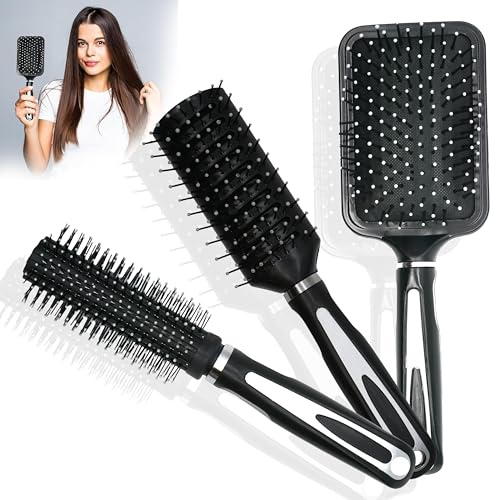 Set di 3 spazzole per capelli a pagaia, rotonda e ventilata per capelli districanti, perfetti per capelli bagnati o asciutti, per donne, spazzola per capelli lunghi e spessi ricci naturali
