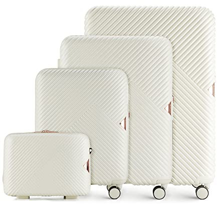 WITTCHEN GL Style Line | Reisekoffer Rollkoffer Trolley Großer Koffer Handgepäck Hartschale aus Polycarbonat mit 4 Zwilling-Rollen Zahlenschloss Teleskopgriff GL Style Größe L Weiß