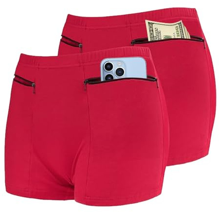 HideRacoon 2 Packungen Damen Versteckte Tasche Unterwäsche Slip Secret Hidden Pocket Shorts Secret Pocket Unterwäsche (Rot), rot, Medium
