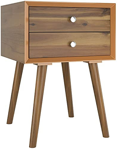 RELAX4LIFE Nachttisch mit 2 Schubladen, Ablagetisch im modernen Stil, Nachtkommode mit 4 Füßen, Nachtschrank aus Akazienholz, 40 x 40 x 59 cm, Beistelltisch für Schlafzimmer & Wohnzimmer (Natur)