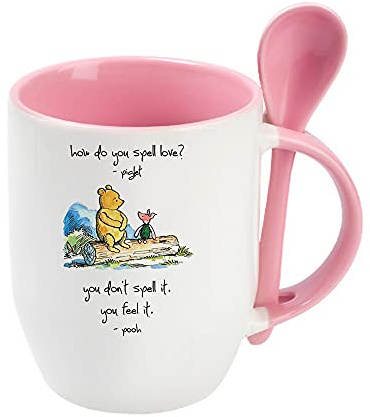 Giftme How Do You Spell Love? You Don't Spell It Quotes Birthday Coffee Tea Mug Unique Spoon Ceramic Mug. (Pink Spoon)