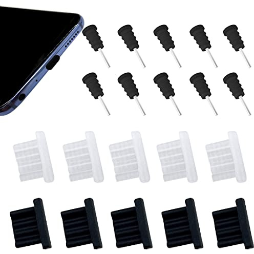 CKANDAY Lot de 10 paires de bouchons anti-poussière compatibles avec micro USB, tablettes et tous les appareils Android, port de charge et prise jack 3,5 mm, bouchons anti-poussière en silicone