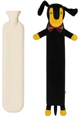 Marco Paul Extra Long Hot Water Bottles & Cover – 2L Sausage Dog Hot Water Bottle For Hand Warmer & Feet Warmers – Animal Hot Water Bottle For Dachshund Gifts, Sausage Dog Gifts, Hand and Feet Warmers