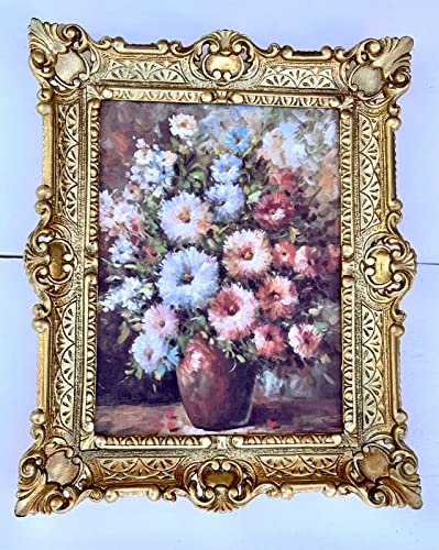 artissimo Cuadro con marco Barroco Mural 56x46 Cuadros Enmarcados Flores Rosas Imagen Coloridas Flores en Jarrón Marrón