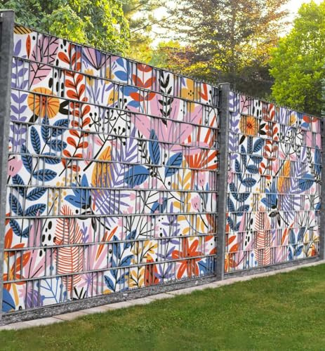 MyMaxxi Sichtschutzstreifen - Exotische Blumen Malerei - Zaunsichtschutz für Doppelstabmattenzaun - Blickdicht, UV-beständig & wetterfest - einfache Montage - Sichtschutz Garten 250x180cm