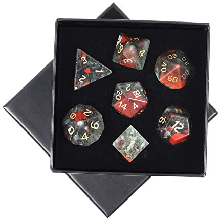 mookaitedecor 7 Stück Drachenblut Edelstein Polyedrische Würfel Set | Polierte DND Würfelset, für Dungeons und Dragons, Tabletop Spielwürfel, RPG MTG Tischspiele Rollenspiel Heim Dekoration