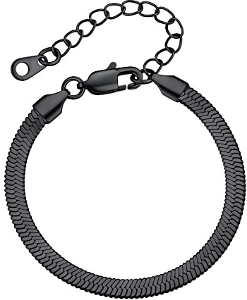 Bestyle Schlangen Armband Damen aus Edelstahl Charm Handkette, Breite 3mm / 5mm, Verstellbare 16+5cm, Silber/Gold/Rosegold/Schwarz