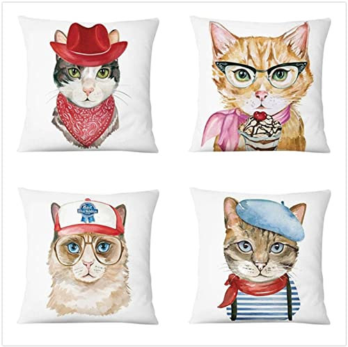Tinnoon Kissenbezug 45x45cm 4er SetBoho Wohnzimmer Outdoor Deko, Schlafzimmer Zimmer Dekor Kissenhülle Kissenbezüge mit Verstecktem Reißverschluss, Couchkissen, Sofakissen Weinachten Cartoon-Katze