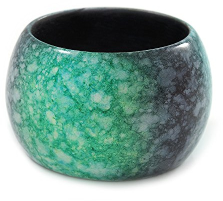 Avalaya Tjock bred grön/svart marmoreffekt träarmband - 18 cm L/M, trä