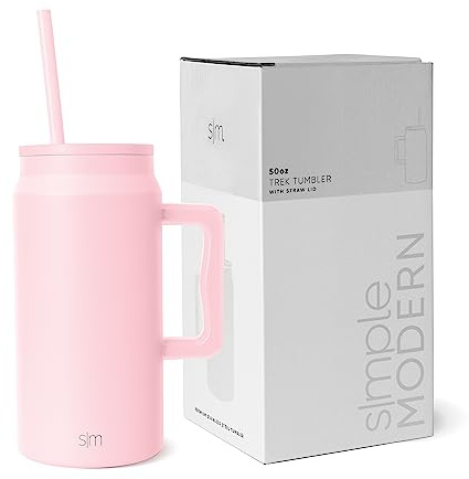 Simple Modern Tumbler with Handle and Straw | Insulated Stainless Steel Large Water Jug | Gifts for Women and Men | Trek Collection | 1480ml | Blush