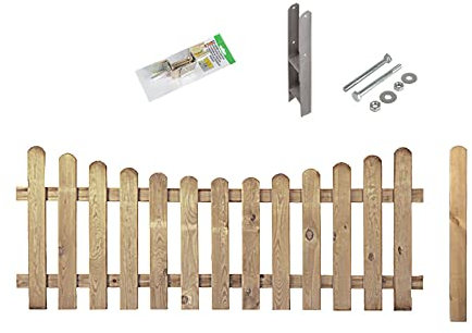 Erweiterungsset Friesenzaun Tiefbogen+ ca. 2.09 m// 1 x Zaunfeld (200 x 80 auf 65 cm) + 1 x Pfosten (Rundkopf 9 x 9 x 95 cm + Montagematerial