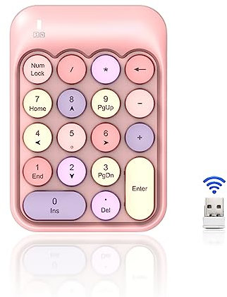 Tastierino Numerico Wireless, 18 Tasti Tastierino Numerico Wireless 2.4G, Design Silenzioso Soft Press Touch, Tastierino Numerico USB Carino Colorato, Tastiera Numpad Esterna per (Rosa)