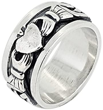 Treasure Bay Anello a fascia celtica Claddagh Spinner in argento Sterling 925 da donna e uomo, Argento sterling