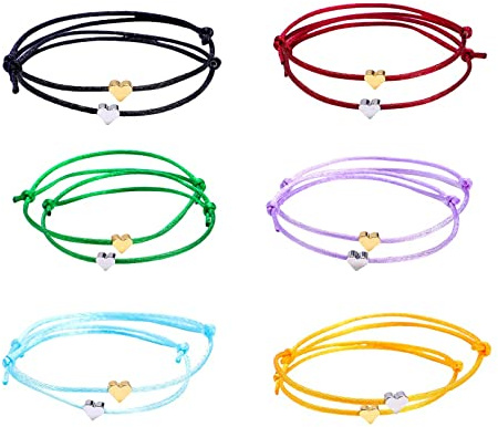 12 Piezas Pulseras Mujer Niña Vistoso Ajustables Corazón Estrella Pareja Amistad Regalo para Novia Mejor Amiga, pulseras de la amistad con corazón de cuerda para mujer y niña