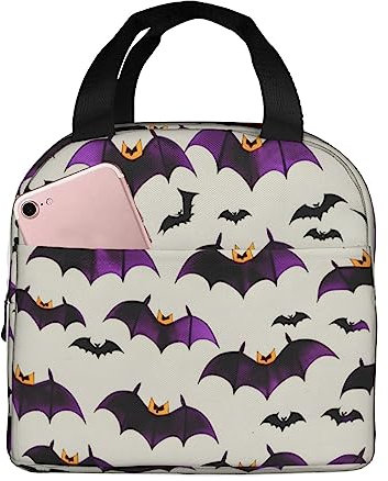 OdDdot Lonchera con estampado de murciélagos morados voladores de Halloween para hombres/mujeres, lonchera aislada, loncheras reutilizables para escuela, trabajo, viajes