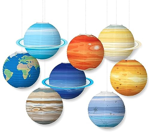 8Pcs Paper Lanterns Planets Space Theme Paper Lanterns, Solar System Lanterns for Classroom Science, Birthday Party Decorations, Solar System Themed Party Decorations (30x30cm)