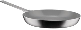 Alessi Convivio DC110/28 - Trilamin Bratpfanne mit Langem Stiel, Geeignet für Induktion, Edelstahl und PVD, Keramische Antihaft-Innenbeschichtung, 28 cm, Satiniert