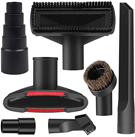 Universal Vacuum Attachment Kit Wet Dry Plastic Vacuum Hose Adapter 1-1/4 Vacuum Cleaners Accessories with Horse Hair Brush Extension Wand Flexible Crevice Tool Adapter for Shop Vac (7PCS)