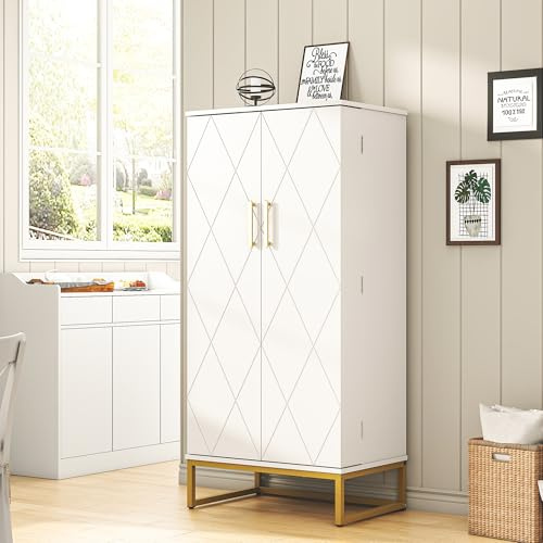cointwo Kitchen Cupboard, 51” Pantry Cupboard with Adjustable Shelves & Doors, Storage Cabinet for Kitchen Organizers and Storage, Sideboard for Living Room and Dinning Room (White Gold, 51 Inches)