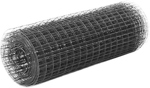 LAPOOH Drahtzaun Stahl mit PVC-Beschichtung 25x0,5 m Grau, Maschendrahtzaun, Gartenzaun, Hühnerzaun, Hundezaun, Hasendraht, Draht Zaun 143652