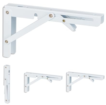 Relaxdays Hyllkonsol uppsättning om 4, fällbart hyllstöd, för väggen, hyllvinkel, metall, H x B x D: 11 x 3 x 20 cm, vit