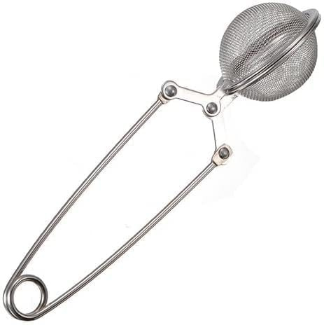 Cuillère à thé argentée à long manche en forme de boule à thé en acier inoxydable pour feuilles de thé, herbes aromatiques, filtre à presser