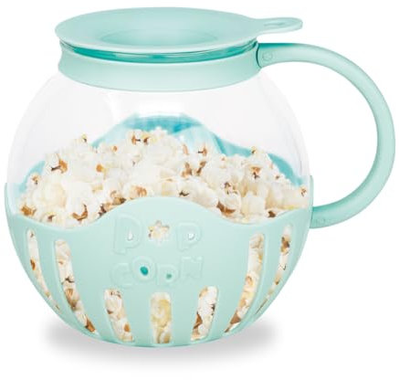 JOCCA - Machine à pop-corn en verre 2,2 L pour micro-ondes | Support à beurre en silicone | Sain et sans huile | Passe au lave-vaisselle | Haute résistance | Couleur Bleu