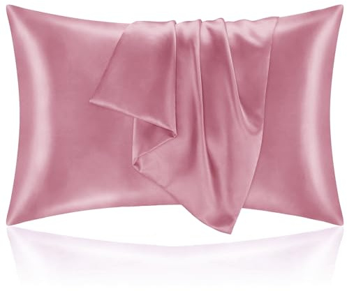 Kissenbezug Bett 50x70 aus Satin - Satinbezug Schützt Haut und Haare - Super Weich und Hypoallergen - 2er Set Kissenbezug mit Reißverschluss - Fuchsia
