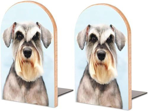 Lustige Buchstützen mit Schnauzerkopf, robuste Holz-Buchstützen für Regale, stabil, rutschfest, dekorative Buchhalter für Büro, Zuhause, Küche, Bibliothek
