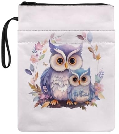 Pzuqiu Buchhüllen für Hardcover, Mittelschule, Buchhüllen für Taschenbuch, Mädchen, tragbare Buchtasche mit Fronttasche, Cartoon Eule, 1 Packung