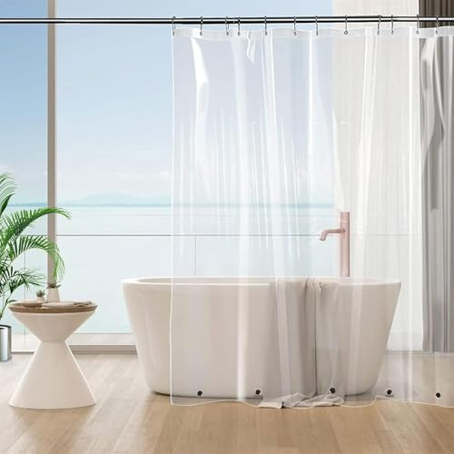 Tonnali Transpant Shower Curtain 180x200, Anti Mold Heavy Duty Waterproof Bathroom Shower Curtains with 3 Strong Magnets & Free Magnetic Clips Kit for Leak Guard