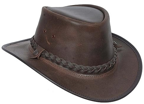 A1 FASHION GOODS Cowboy-Hut aus echtem Leder, handgefertigt, stylisch, australischer Buschhut, braun, M