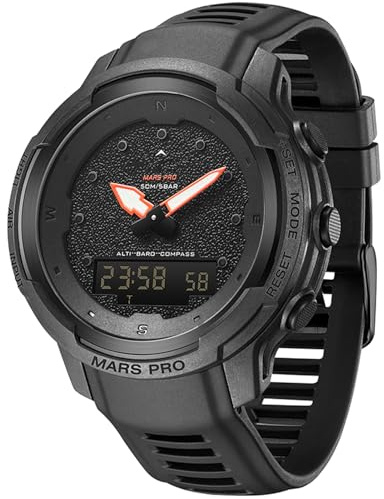 Sportuhr, digital, militärisch, wasserdicht, 50 m, mit Thermometer, Stoppuhr, Alarm, Countdown, doppelte Zeit, mit Höhenmesser, Barometer und Kompass, Schwarz