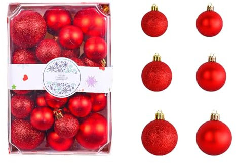 Weihnachtskugeln 26 Stücke Matt, Glänzend Christbaumkugeln ∅ 4, 5 & 6 cm Kunststoff Christmas Balls Deko Weihnachten Weihnachtsbaumschmuck Xmas Ornaments Weihnachtsdeko Innen Aussen (Rot)