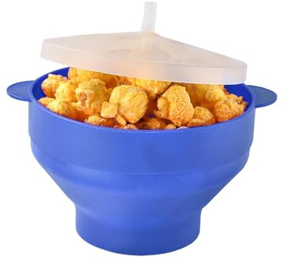 scyca Máquina para hacer palomitas de maíz en microondas | Recipiente de silicona para palomitas de maíz apto para microondas Recipiente plegable para hacer palomitas maíz en microondas, con tapa