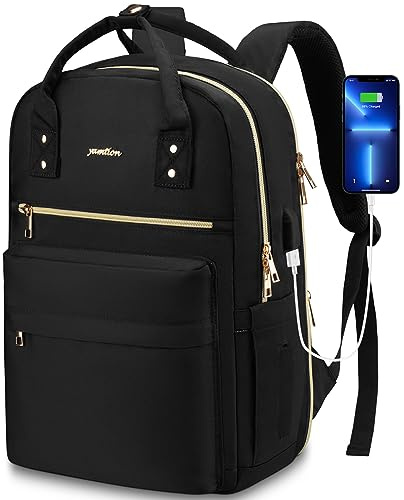 YAMTION Zaino Porta PC Donna,Zaini Scuola Superiore Borsa Ragazza con Porta USB per università Viaggi Lavoro Ufficio,Nero