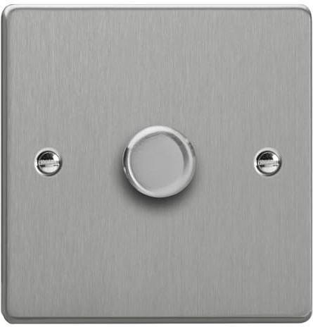 Varilight 1-Gang 2-Way V-Com Push On/Off Rotary LED Dimmer 1 x 0-100W Brushed Steel