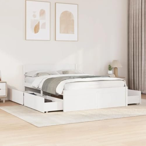 LAPOOH Massivholzbett mit Schubladen Weiß 120x200 cm Kiefer, Bett, Bettgestell, Schlafzimmer Bett, Bed Frame - 3282352
