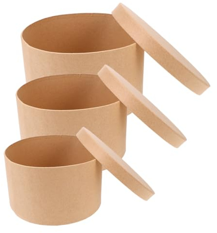 EXHUMKY 3stücke Runde Pappschachteln Mit Deckel Teiliges Für Kekse Süßigkeiten Und Kuchen Robuste Natürliche Geschenkverpackung Für Feiern Hochzeiten Und Besondere Anlässe