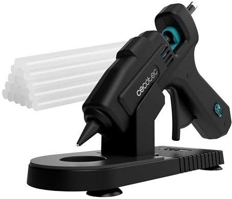 Cecotec Pistola Silicone Caldo con Base Protettiva Perfect Fix 100 Pro. 100W, Riscaldamento Ultrarrapido, Include 80 Bastoncini di 11mm di Diametro di Colla Trasparente, Fino a 180ºC