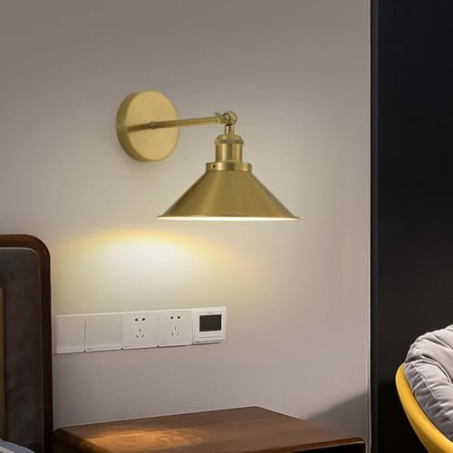 AoLa Vintage Wandleuchte Innen Verstellbar Wandlampe Retro Industrielle Metall Lampenschirm Nachttischlampe E27 Einstellbar Winkel Bettlampe für Schlafzimmer Wohnzimmer Flur,Gold