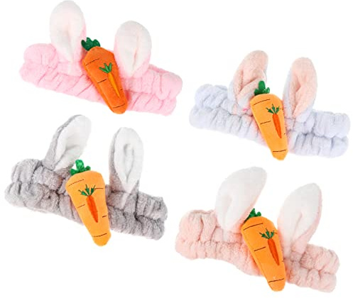FRCOLOR Cerchietto Orecchie di Coniglio in Pile Forma di Carota 4 Pezzi per Viso e Maschera Colore Casuale